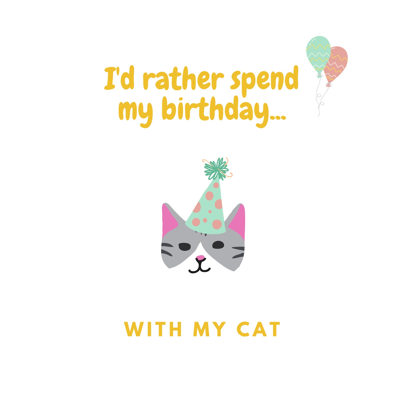 Cat Birthday Card Grey Cat Card Funny Cat Birthday Card - Etsy UK