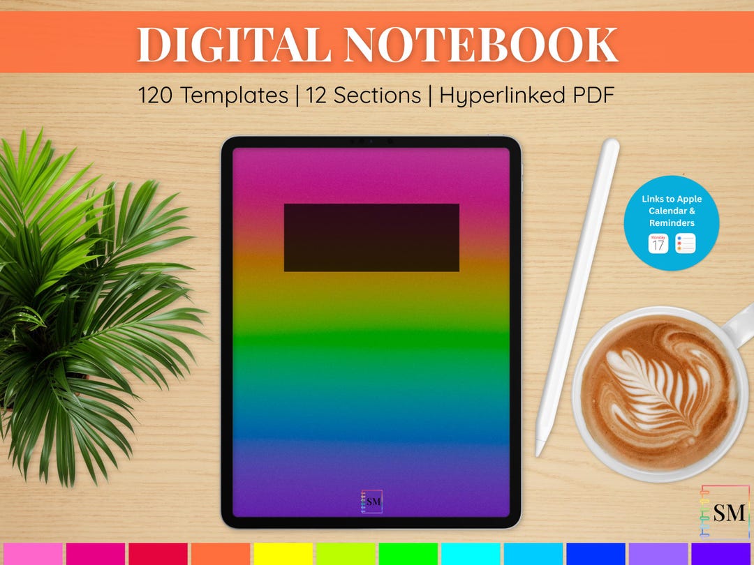 Neon Rainbow Digital Notebook Bundle: 12-tab Hyperlinked PDF, 350 ...