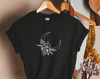 Floral Moon Graphic T-Shirt – Boho Aesthetic 100% Cotton Tee