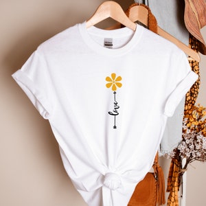 Floral T-Shirt for Women – Flower Graphic Tee – Love Print Shirt – Aesthetic Gift – Green, Pink,Gold,Black,White – Sizes S–M–L