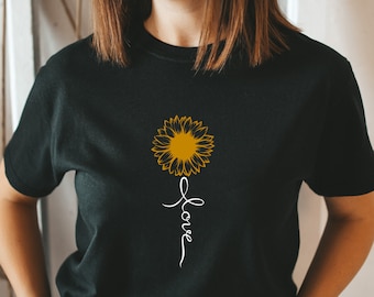 Sunflower Love Graphic T-Shirt | Women's Cotton Tee | Geschenk für Freundin | Baumwolle Tshirt
