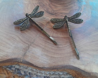 Antique bronze dragonfly hair grips 2 pcs grip pin party bridesmaids prom