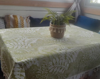 Green tablecloth linen cotton mix ferns outdoor rustic country extra large sizes available cottage table
