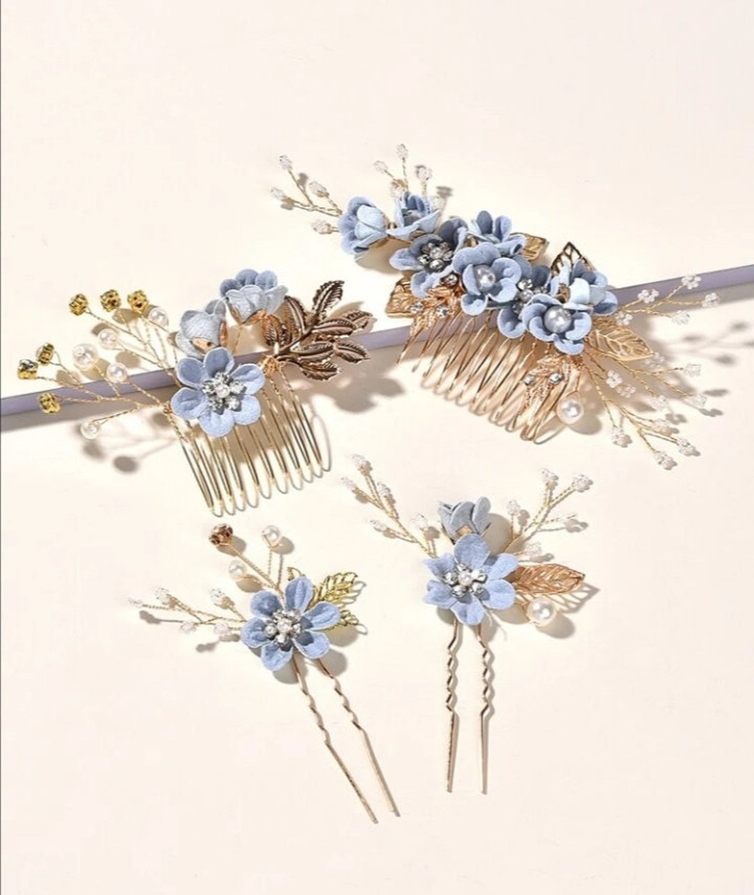 Bridal Flower Hair Pins Comb 4 Pcs Baby Blue or White Flowers Etsy UK