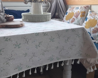 Farmhouse tablecloth floral linen cotton mix country cottage table rustic