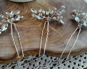 Bridal Hair pins silver 3pcs delicate rhinestones diamonds bridesmaids prom