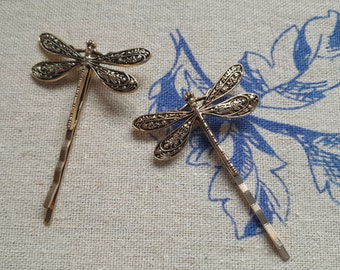 Antique gold dragonfly hair grips 2 pcs grip pin party bridesmaids prom