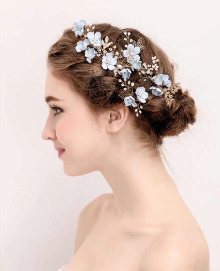 Bridal Flower Hair Pins Comb 4 Pcs Baby Blue or White Flowers Etsy UK