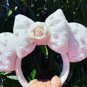 Tweed Pearl Minnie Mouse Ears | Birthday Celebration Mickey Ears | Fashion Mickey Birthday Ears | Pearl Mickey Ears