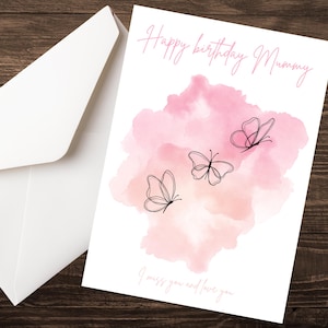 Carte d'anniversaire papillon personnalisée pour maman endeuillée | Carte du souvenir de la perte d'un enfant | Cadeau commémoratif pour une mère en deuil