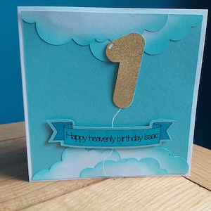 Carte personnalisée joyeux anniversaire céleste en ballon, cadeau d'anniversaire pour perte de bébé, commémoration d'anniversaire