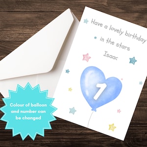 Personalised balloon heavenly/in the stars birthday card, baby loss birthday gift, birthday memorial