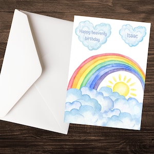 Carte d'anniversaire céleste arc-en-ciel pour parent en deuil | Cadeau de sympathie pour la perte d'un enfant | Souvenir de la perte d'un bébé