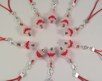 10 x Arbre de Noël Rouge Blanc Charme Perles Cadeau Pendentif Noël, Avent