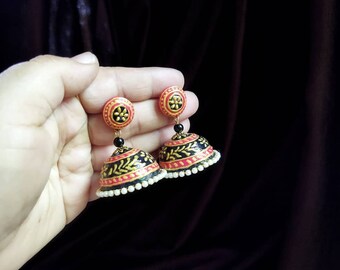 handmade HandPainted Clay Earrings Dangle drop Earrings | Bollywood Style Jewelry | Eco-Friendly Clay Earrings | Traditional Indian Jewelry