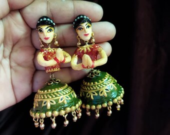 Handmade Doll Earrings: Bollywood Jhumka Style, Hypoallergenic Clay Jewelry