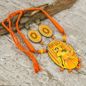 Handmade Painted Clay Jewelry Set: Traditional Indian Necklace Earrings