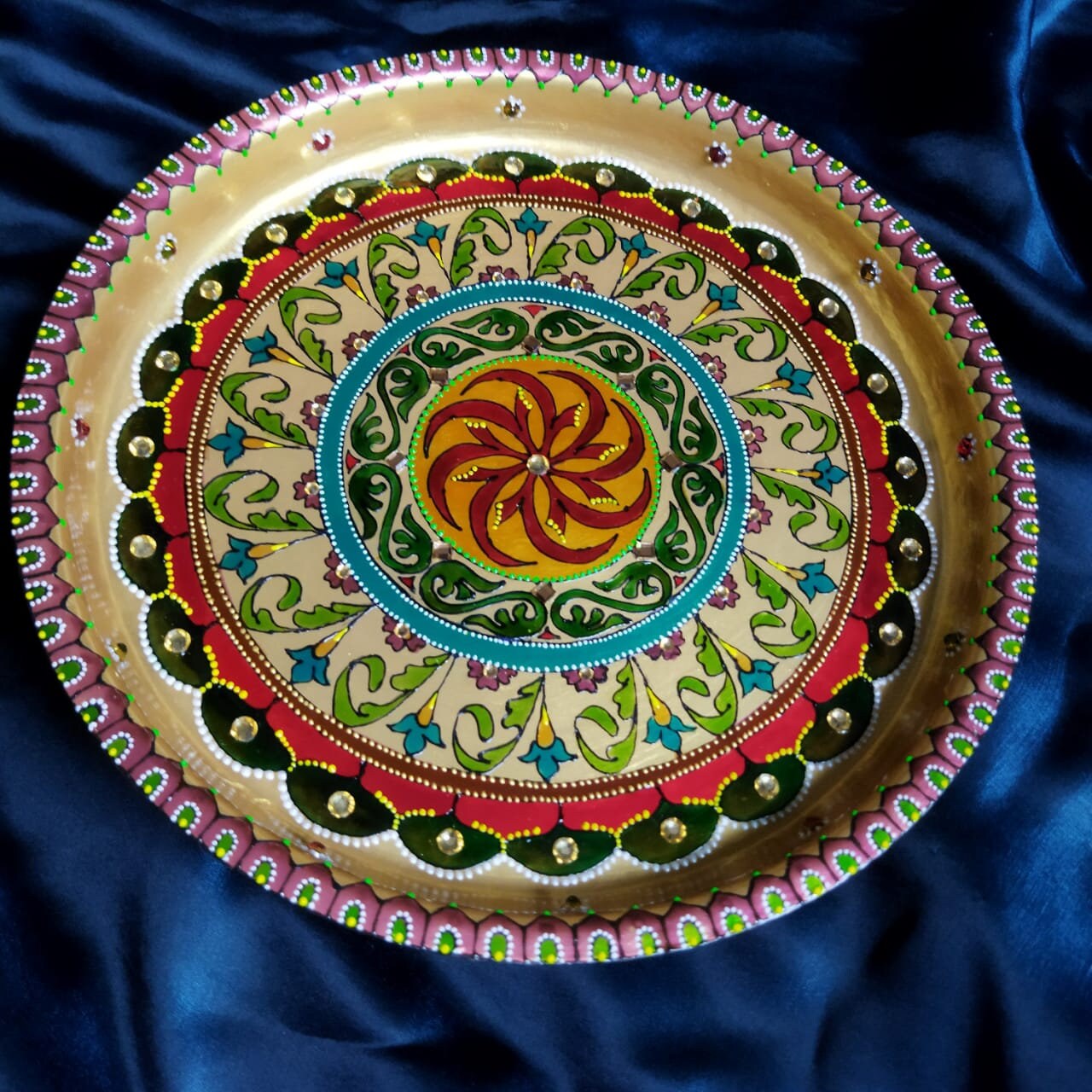mirrorwork handmade handpainted, handmade design ,wedding gift ,Hand Painted glass art work | Traditional Indian pooja thali | mirror work