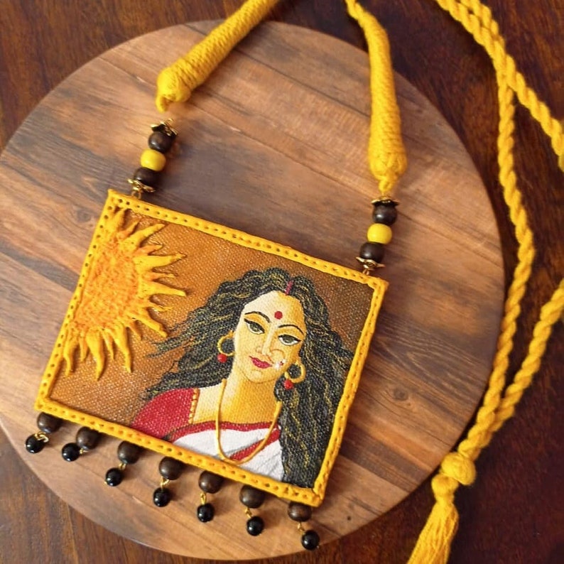 Lady Design Yellow Necklace, Braided Necklace, Painted Necklace, Lady Design Yellow Necklace, Braided Necklace, Painted Necklace,
