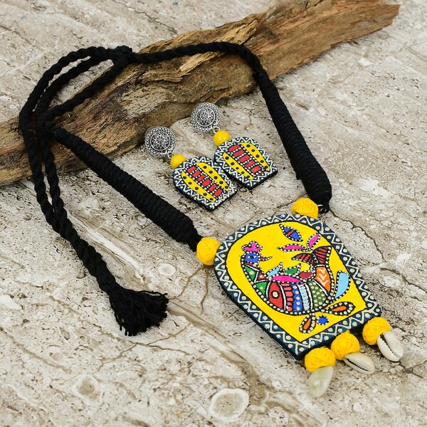 Yellow - Ishq - Madhubani Handpainted Wooden Earrings main image 1