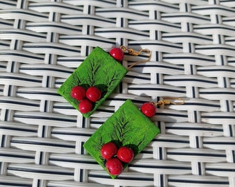 handmade merry Christmas gift  jute clay earrings| hand painted earrings| lightweight earrings |eco friendly earrings |burlap earrings
