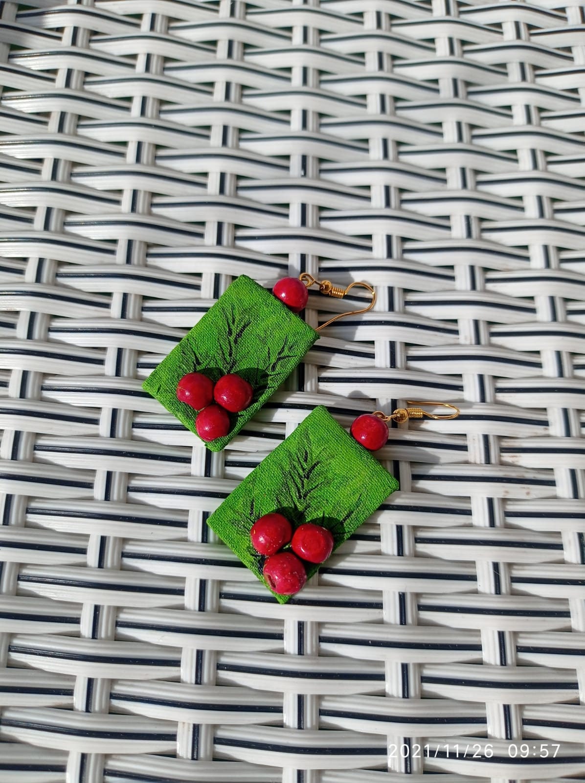 Handmade Clay Christmas Earrings: Painted Burlap Jewelry
