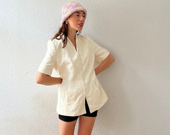 Vintage Blazer White Silk Floral Embroidered - 80s 90s Women’s Couture Escada Jacket Short Sleeved