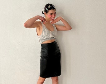 Vintage Leather Skirt High-Waisted - Black 80s 90s Pencil Skirt - Women's Size Medium