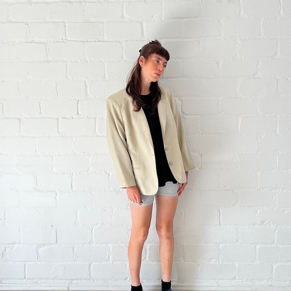 Off-White Vintage Blazer Oversized - 80s 90s Wool Blend Womens Suit Jacket