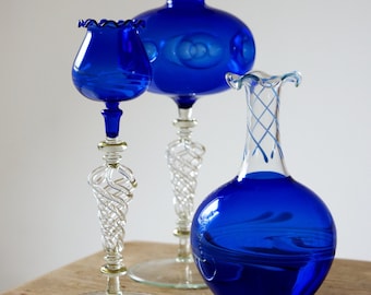 Mid Century Vase Handcrafted Cobalt Blue - Vintage 60s Interior Decor - West German Lauscha Design