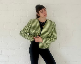 90s Vintage Blazer Wool Blend Checkered Oversized