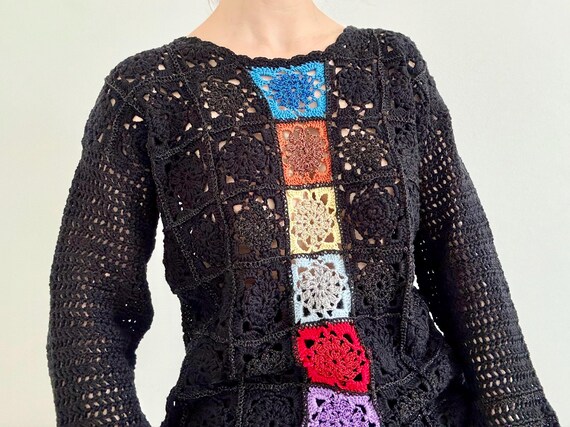 Vintage Granny Square Patchwork Crochet Sweater M… - image 8