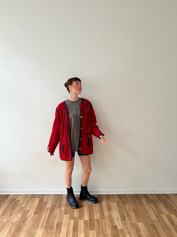 90s Traditional Mountain Jacket Red Wool - Embroi… - image 3