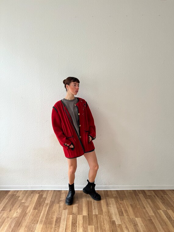 90s Traditional Mountain Jacket Red Wool - Embroi… - image 7