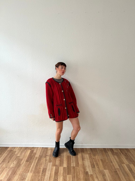 90s Traditional Mountain Jacket Red Wool - Embroi… - image 1