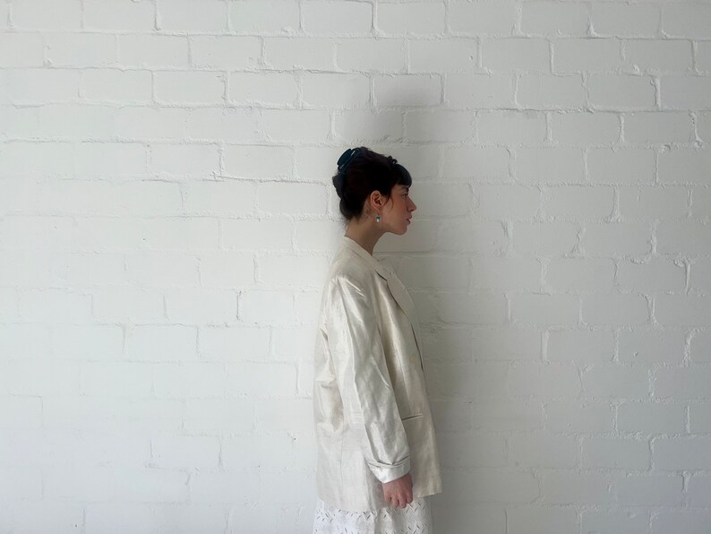 90s Vintage Blazer White Silk Oversized Double Breasted