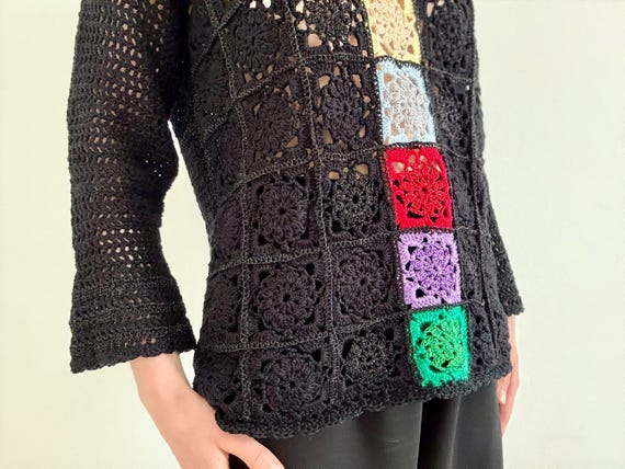Vintage Granny Square Patchwork Crochet Sweater M… - image 5