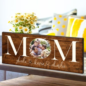 Mothers Day Gift for Mom - Custom Mom Sign with Photo & Kids Names, 2 Size - 6 Colors - Birthday Gifts for Mom, Mom Gifts from Daughter, Son