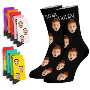 Personalized Sock w Photo for Men & Women | 10 Solid Colors | Personalized Gifts, Custom Face Socks w Text - Christmas Gifts for Him, Her