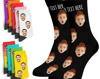 Personalized Sock w Photo for Men & Women | 10 Solid Colors | Personalized Gifts, Custom Face Socks w Text - Christmas Gifts for Him, Her