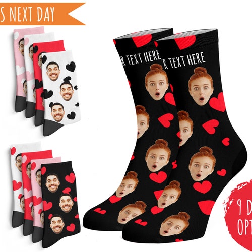 Chaussettes visage personnalisées avec photo | 9 thèmes de couleurs | Cadeau Saint Valentin pour petit ami, petite amie - Cadeaux de couple - Cadeaux drôles pour elle, lui