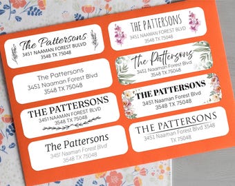 Etiquetas de remitente personalizadas - 8 diseños - Hojas adhesivas de dirección personalizadas, 2,5 x 0,75 (50-1000 etiquetas)