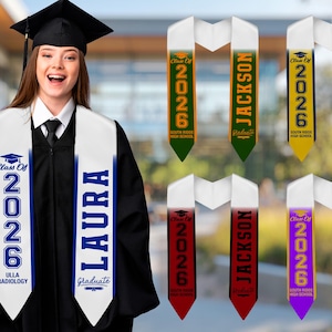 Custom Graduation Stole - Personalized Grad Sash with Name, School Name - Graduate Essentials, Class of 2026, Graduation Gifts for Her, Him
