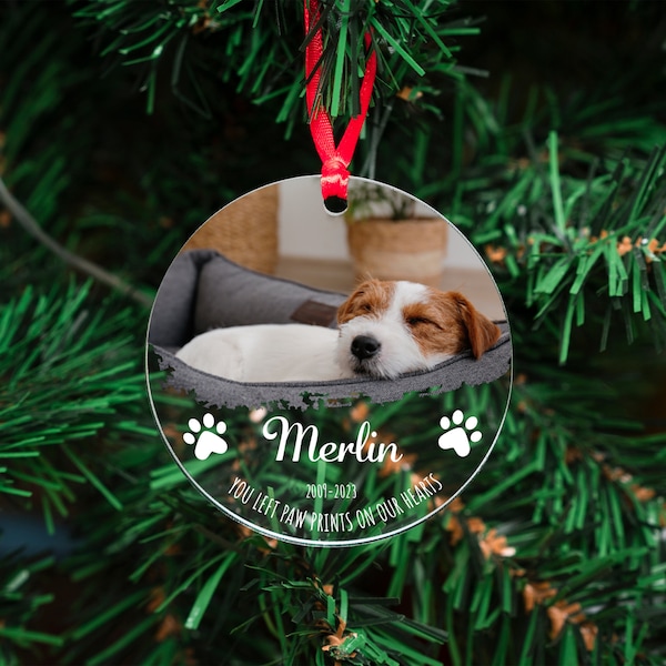 Custom Dog Memorial Ornament W/ Photo, Personalized Dog Ornament, Gift for Dog Mom, Pet Acrylic Ornament, Custom Pet Memorial Keepsake - D2
