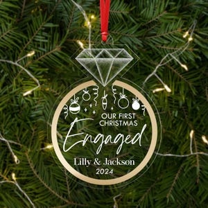 Personalized Engagement Ornament - Our First Christmas Engaged, Christmas Ornaments 2024, Engagement Gifts