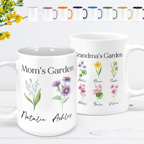 Mothers Day Gift from Daughter, Personalized Birth Flower Mug for Mom, Personalized Gifts For Mom, Flower Mom Mug with Name