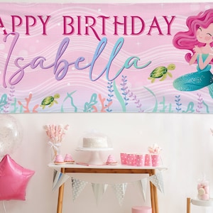 Girls Personalized Birthday Banner, Birthday Decorations for Kids, Girls Happy Birthday Banner with Name, Custom Birthday Backdrop