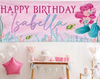 Girls Personalized Birthday Banner, Birthday Decorations for Kids, Girls Happy Birthday Banner with Name, Custom Birthday Backdrop