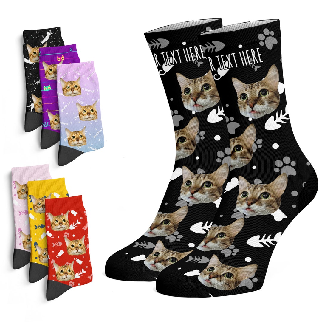 Custom Cat Socks, 7 Patterns, Personalized Cat Photo Socks With Face