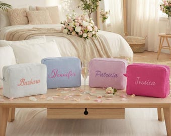Personalized Embroidered Waffle Cosmetic Bags for Women, Teens - Makeup Bag for Women, Bridesmaid Gifts, Bridesmaid Proposal, Summer Gifts